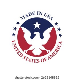 made in usa stamp circle logo vector design with eagle on red blue and white color	