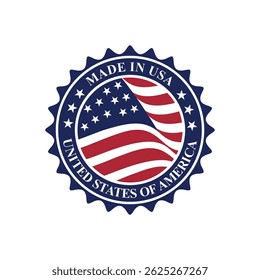 made in usa stamp circle logo vector design with united states flag element	