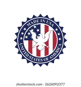 made in usa stamp circle logo vector design with eagle on united states flag	