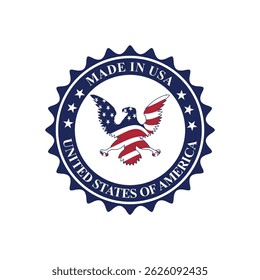 made in usa stamp circle logo vector design with eagle on red blue and white color	
