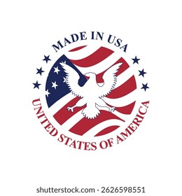 made in usa stamp circle logo vector design with eagle on united states flag	