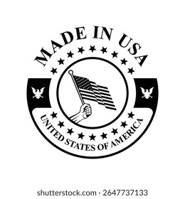made in usa stamp circle vector design logo with waving flag with black and white color	