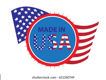 Made In USA stamp with USA flags.  American made sign by vector design on isolated white background