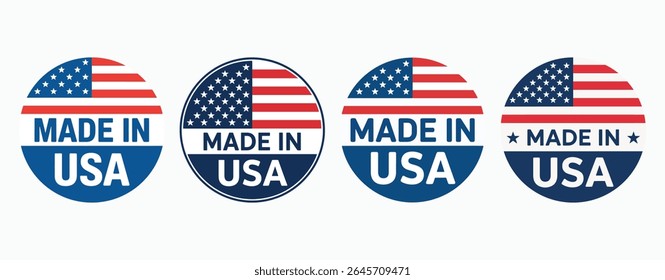 Made in USA Stamp Set – American Product Label, Logo, Emblem, and Seal Vector