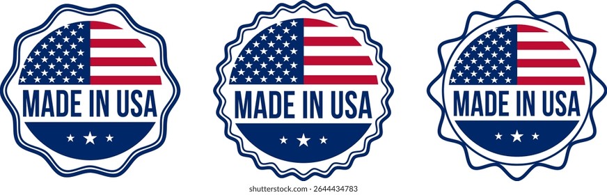 Made in USA Stamp Set – labels icon, American Product Label, Logo, Emblem, Symbol Vector for Business and Seal Vector