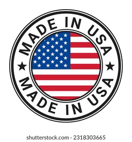 Pegatina de timbre fabricada en EE.UU. con ilustración de vector de bandera
