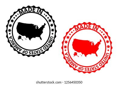 Made in USA stamp - vector, United States of America map pattern - black and red