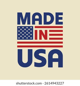 Made in USA sticker badge design with American flag illustration. Patriot proud label stamp, US product stickers for national independence day 4th july badges.