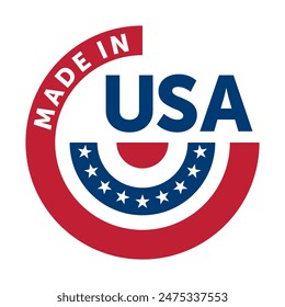 Made in the USA sticker for products labeling - pointing to country of origin. Badge with American flag in bunting shape