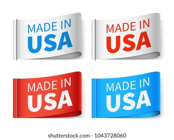 Made in usa textile tags, fashion label vector set. Usa tag label, made in america emblem illustration