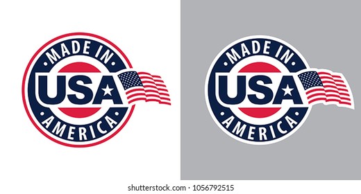 Made In USA (United States Of America). Composition With American Flag For Badge, Label, Pin, Etc. Variants For Light And Dark Backgrounds.