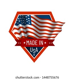 Made in USA (United States of America) label. Badge, label for shopping, web