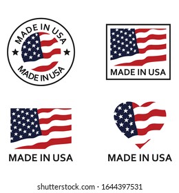 Made in USA (United States of America).  labels set, american product emblem, vector Illustration