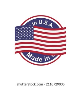 Made in USA United States of America. American flag for badge, label or pin.  Vector