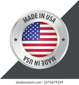 Made in USA united states of america badge logo flag sticker 3d vector illustration isolated on white