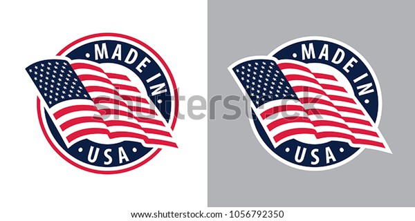 Made in USA (United States of America).\
Composition with American flag for badge, label, pin, etc. Variants\
for light and dark\
backgrounds.