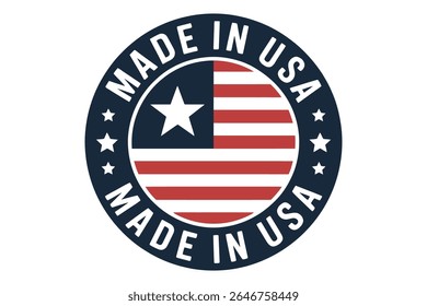 Made in USA Vektor-Badge mit amerikanischer Flagge Design-Symbol der Produktproduktion in den Vereinigten Staaten von Amerika