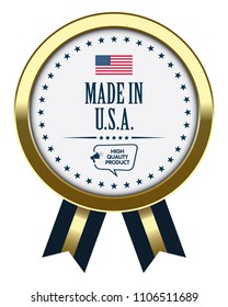 Made in USA. Vector badge with ribbon.