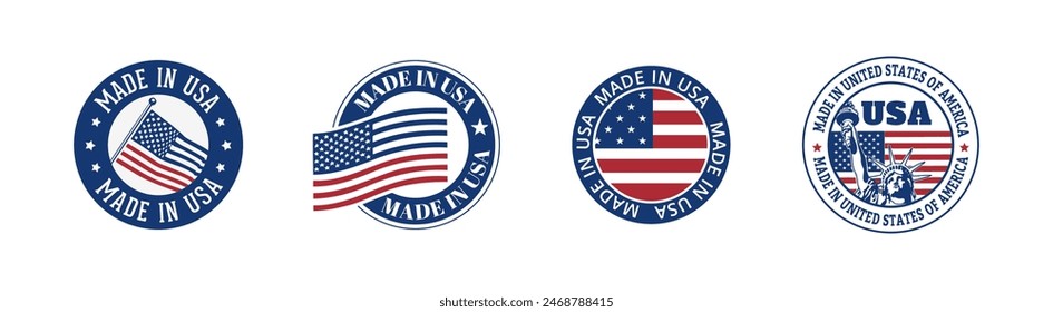 Made in USA vector circle badge set. Original American product badges.