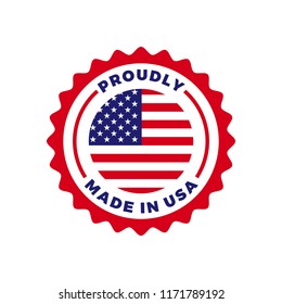 Made In USA Vector Logo Seal. American US Flag Circle Icon For Premium Quality Package Label Made In USA