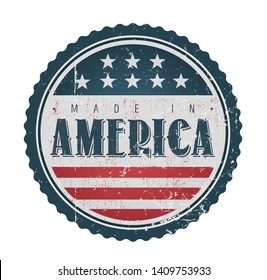 Made In USA Vintage Badge Seal/
Illustration of a cool vintage grunge textured made in USA badge seal certificate with stars and stripes and elegant typography