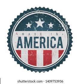 Made In USA Vintage Badge Seal/
Illustration of a cool vintage grunge textured made in USA badge seal certificate with stars and stripes and elegant typography