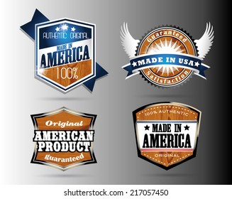 made in usa vintage retro labels in wooden style