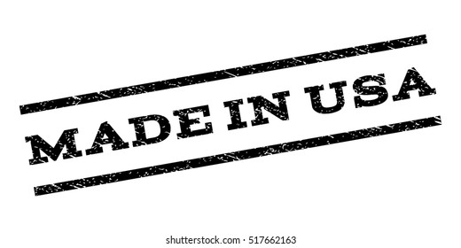 Made In USA watermark stamp. Text tag between parallel lines with grunge design style. Rubber seal stamp with scratched texture. Vector black color ink imprint on a white background.