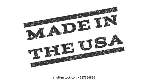 Made In The USA watermark stamp. Text tag between parallel lines with grunge design style. Rubber seal stamp with dirty texture. Vector gray color ink imprint on a white background.