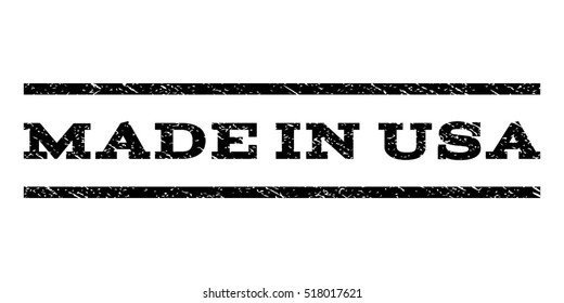 Made In USA watermark stamp. Text tag between horizontal parallel lines with grunge design style. Rubber seal stamp with scratched texture. Vector black color ink imprint on a white background.