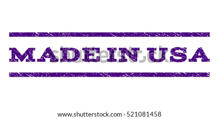 Made In USA watermark stamp. Text caption between horizontal parallel lines with grunge design style. Rubber seal stamp with unclean texture.