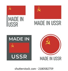 made in USSR labels set, Soviet Union product emblem