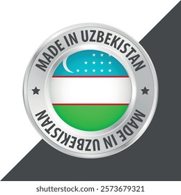 Made in Uzbekistan badge logo flag sticker 3d vector illustration isolated on white