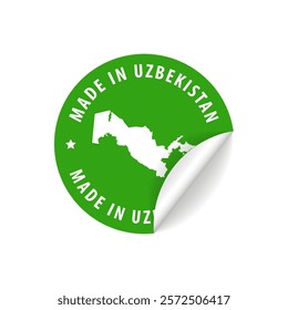 Made in Uzbekistan - Country Map Sticker. Best Quality. Original Product. Vector illustration.