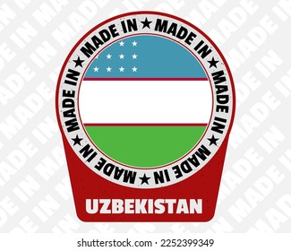 Made in Uzbekistan vector badge, simple isolated icon with country flag, Uzbekistan origin marking stamp sign design, rounded made in text