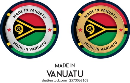 Made in Vanuatu. Premium labels, stickers, pointer, badge and symbol of Vanuatu flag icon. Collection vector illustration