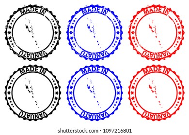 Made in Vanuatu - rubber stamp - vector, Vanuatu map pattern - black, blue and red