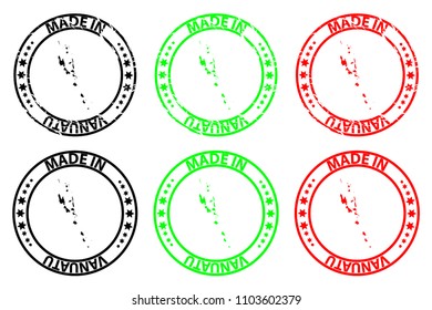 Made in Vanuatu - rubber stamp - vector, Vanuatu map pattern - black, green and red