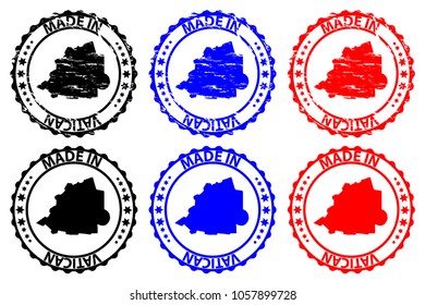 Made in Vatican - rubber stamp - vector, Holy See map pattern - black, blue and red