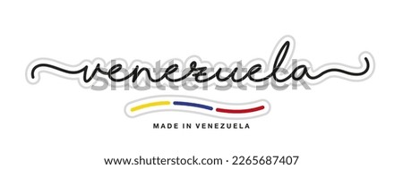 Made in Venezuela, new modern handwritten typography calligraphic logo sticker, abstract Venezuela flag ribbon banner