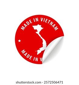 Made in Vietnam - Country Map Sticker. Best Quality. Original Product. Vector illustration.