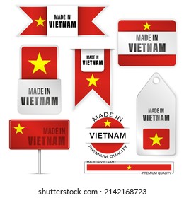 Diseñado en Vietnam, gráficos y etiquetas. Algunos elementos de impacto para el uso que desea hacer de él.