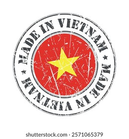 Made in Vietnam stamp scratched flag badge logo vector illustration