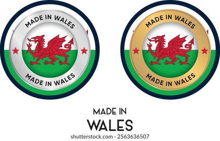 Made in Wales. Premium labels, stickers, pointer, badge and symbol of Wales flag icon. Collection vector illustration