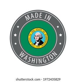 Made in Washington icon. Gray stamp with a round state flag.