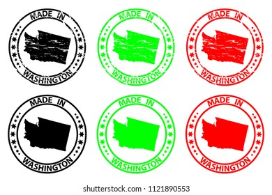 Made in Washington - rubber stamp - vector, Washington (United States of America) map pattern - black, green and red