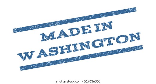 Made In Washington watermark stamp. Text tag between parallel lines with grunge design style. Rubber seal stamp with unclean texture. Vector cobalt blue color ink imprint on a white background.
