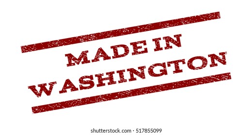 Made In Washington watermark stamp. Text tag between parallel lines with grunge design style. Rubber seal stamp with dirty texture. Vector dark red color ink imprint on a white background.