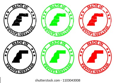 Made in Western Sahara - rubber stamp - vector, Western Sahara map pattern - black, green and red