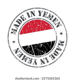 Made in Yemen stamp scratched flag badge logo vector illustration